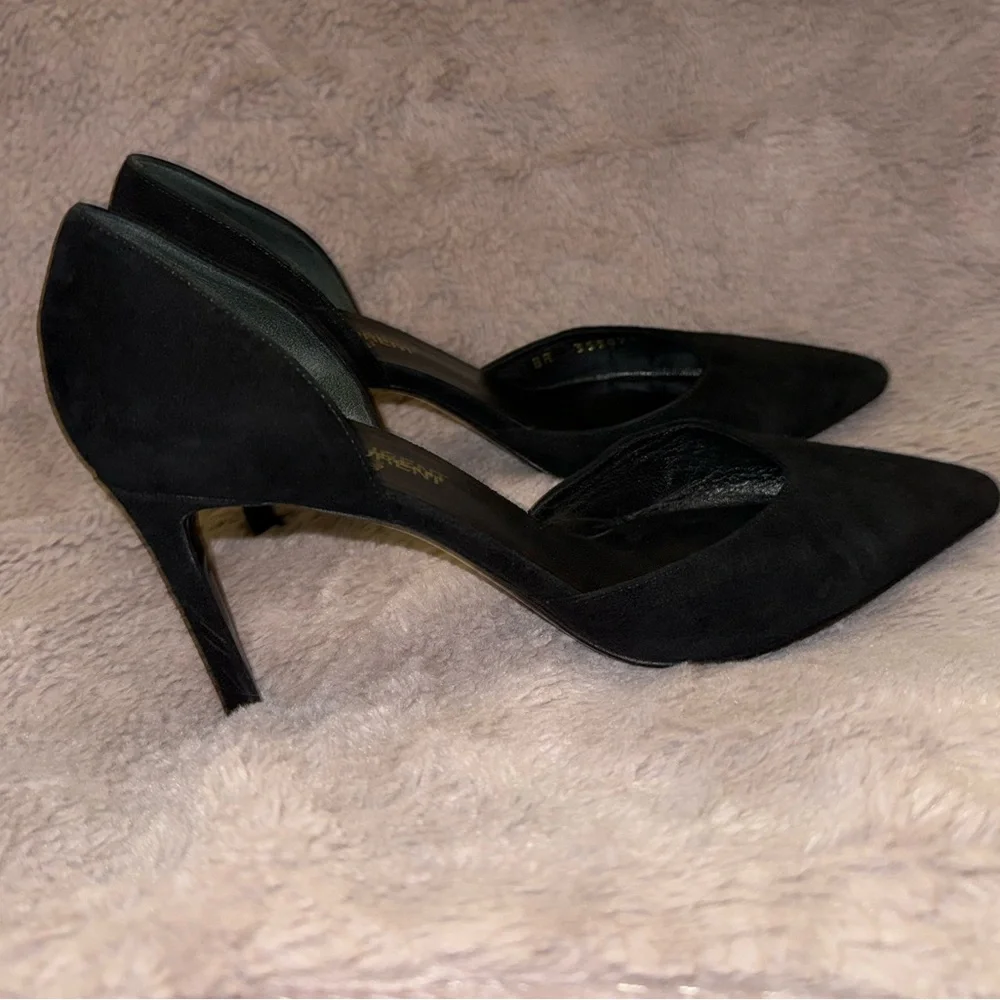 Saint Laurent Paris Black Suede D’Orsay Pointed Toe Stiletto Heels | Designer - Picture 5 of 10